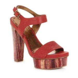 NINE WEST | Red Leather Platform Sandal